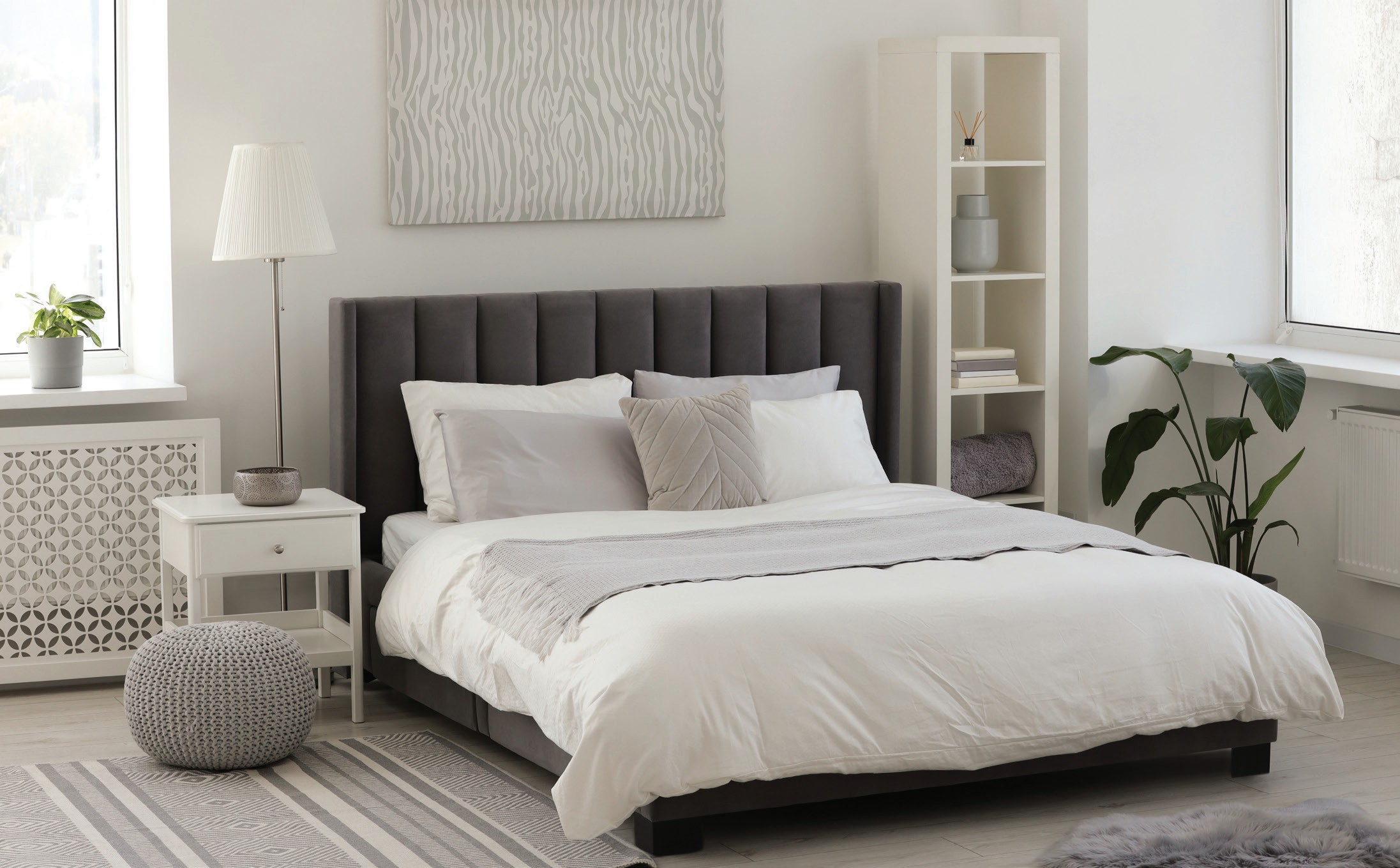 Bright hotel room with warm timber finishes