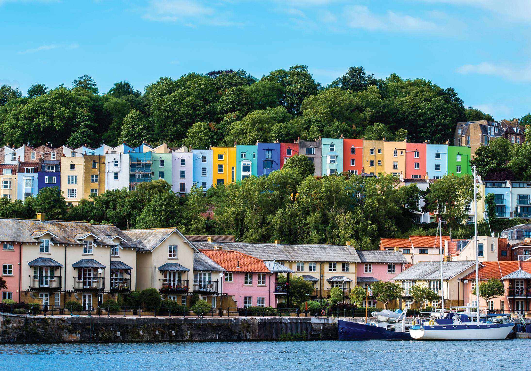 Bristol harbourside with colourful hillside houses
