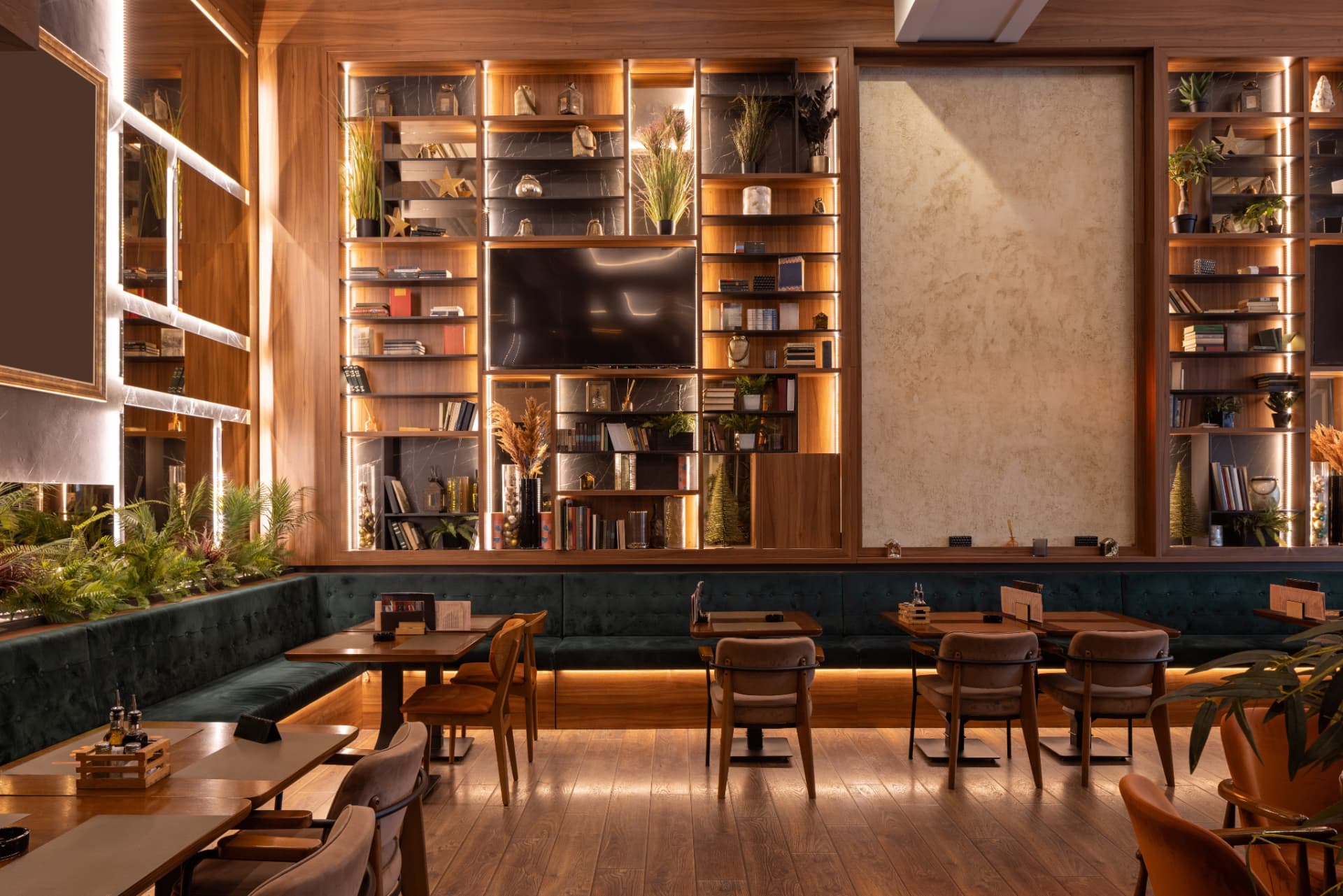 Elegant Glasgow restaurant interior with warm lighting