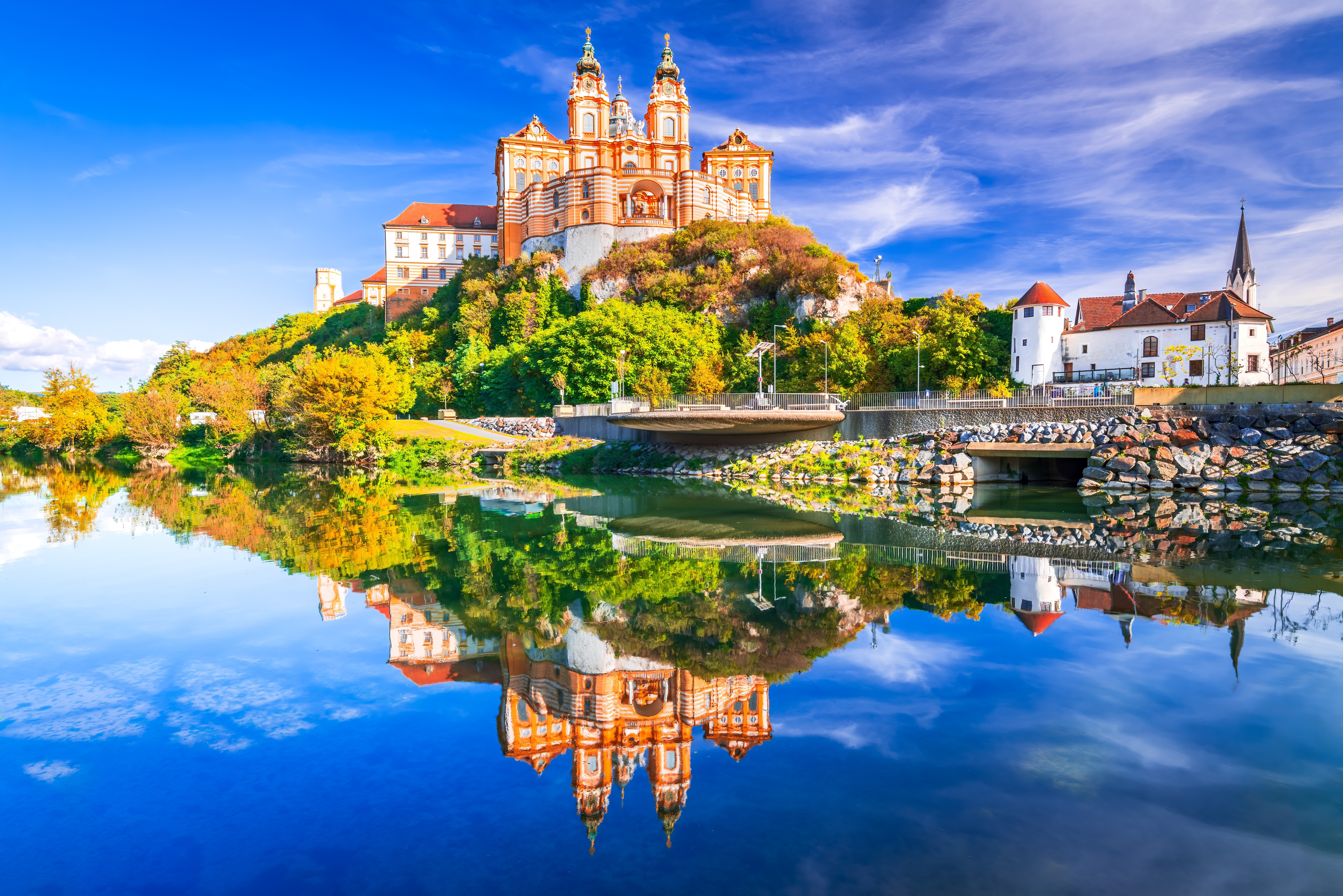 Melk Abbey reflected in the Danube, Austria