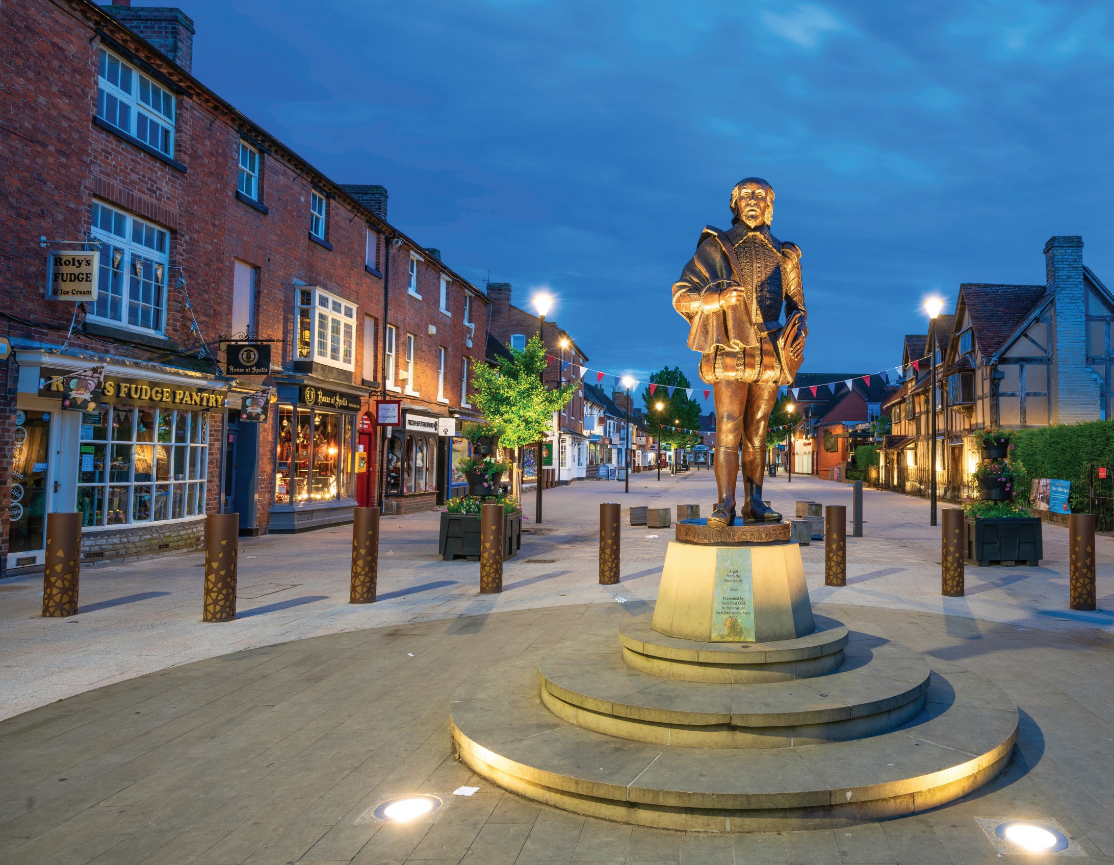 Statue of William Shakespeare in a town square