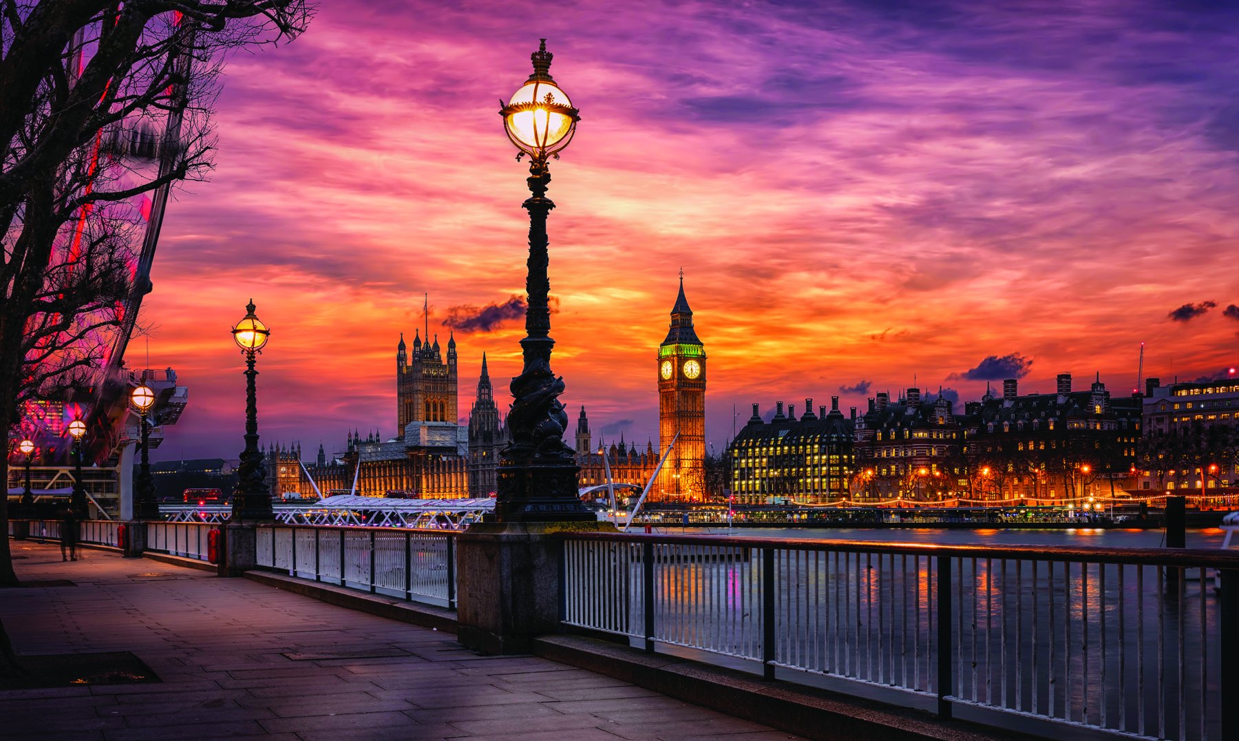 London riverside at sunset with Big Ben
